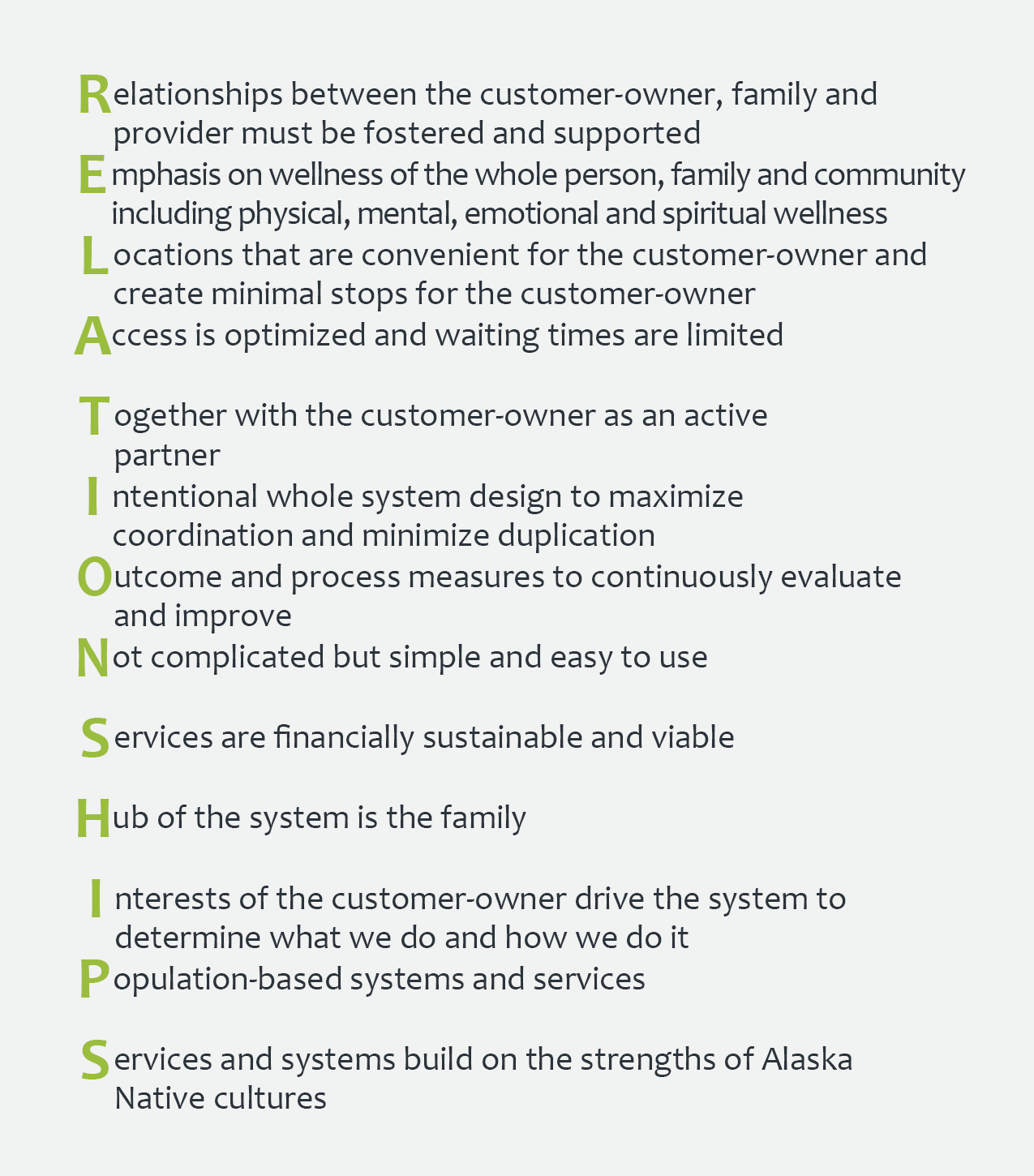 SCF's Operational Principles - RELATIONSHIPS